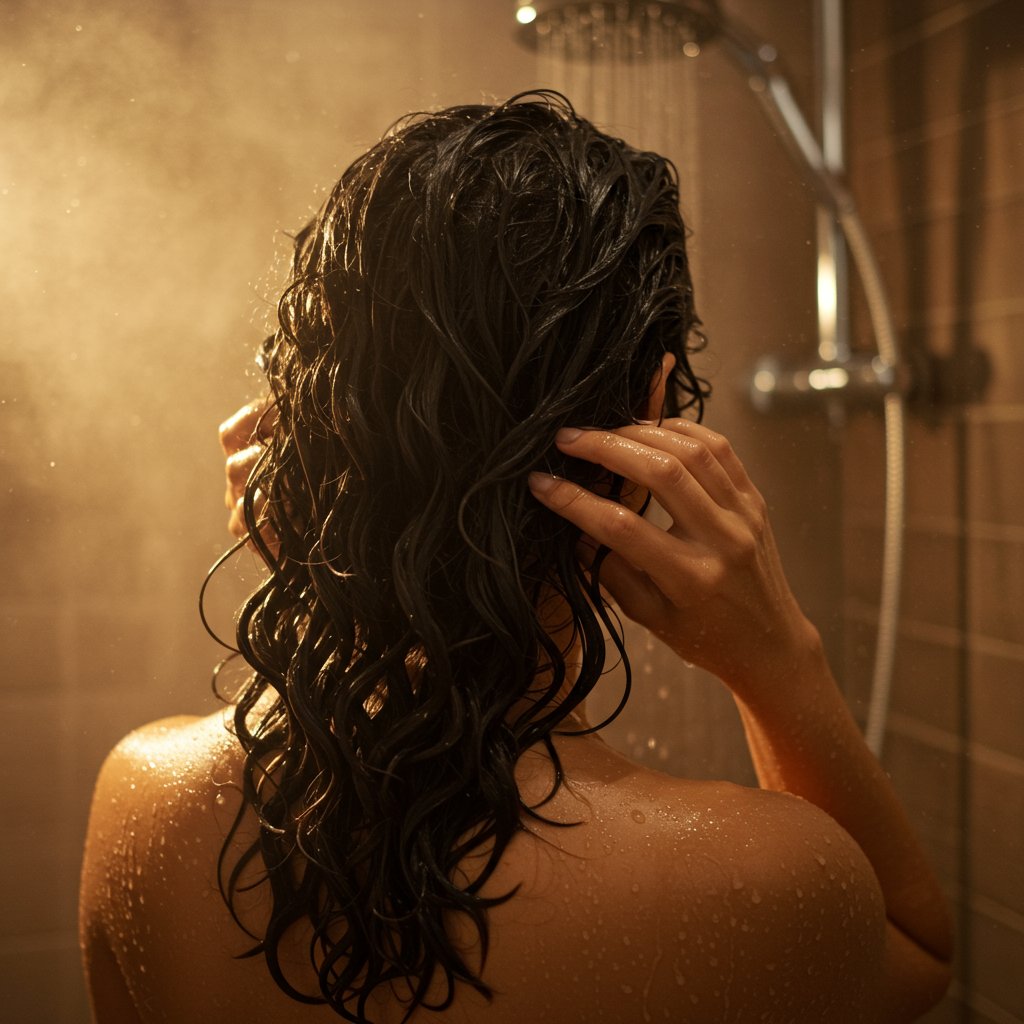 Woman-Conditioning-Curly-Hair-In-Shower