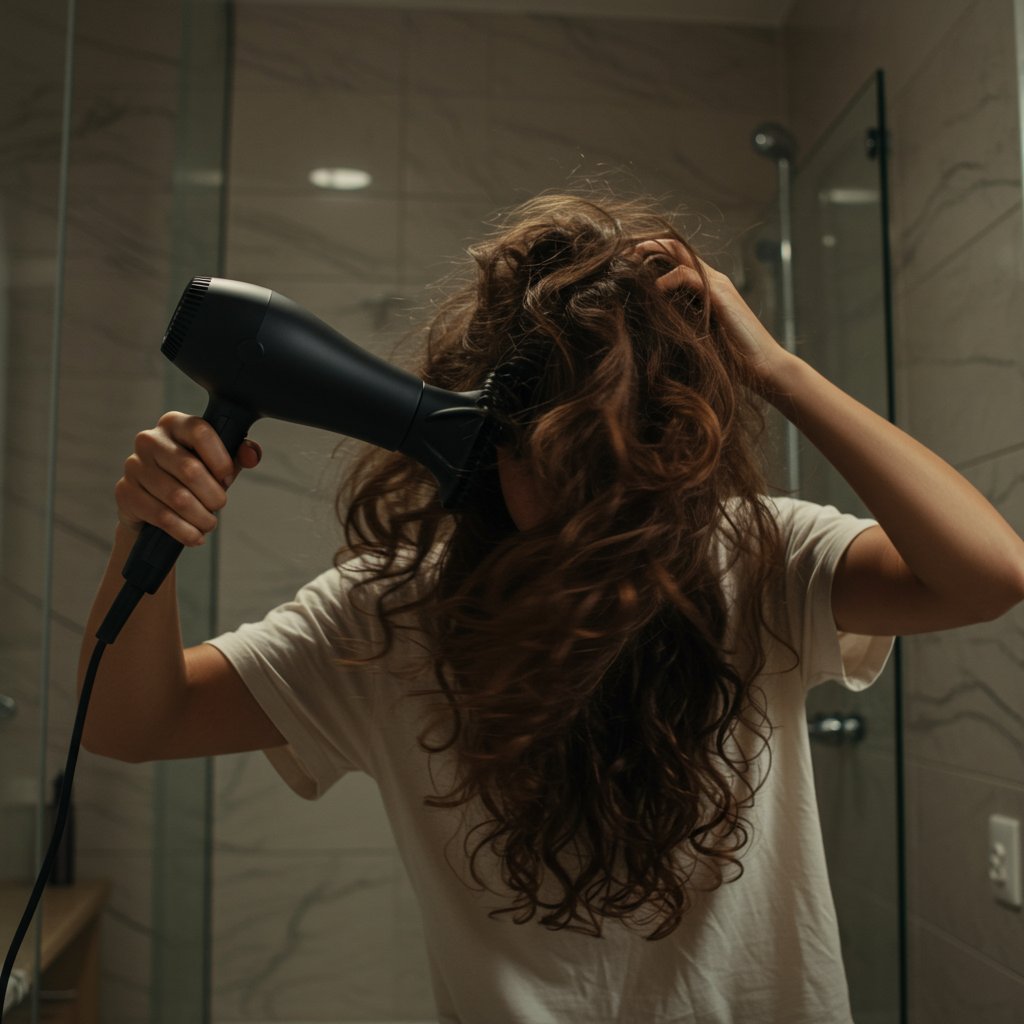 Woman-Diffusing-Her-Curly-Hair-Upside-Down