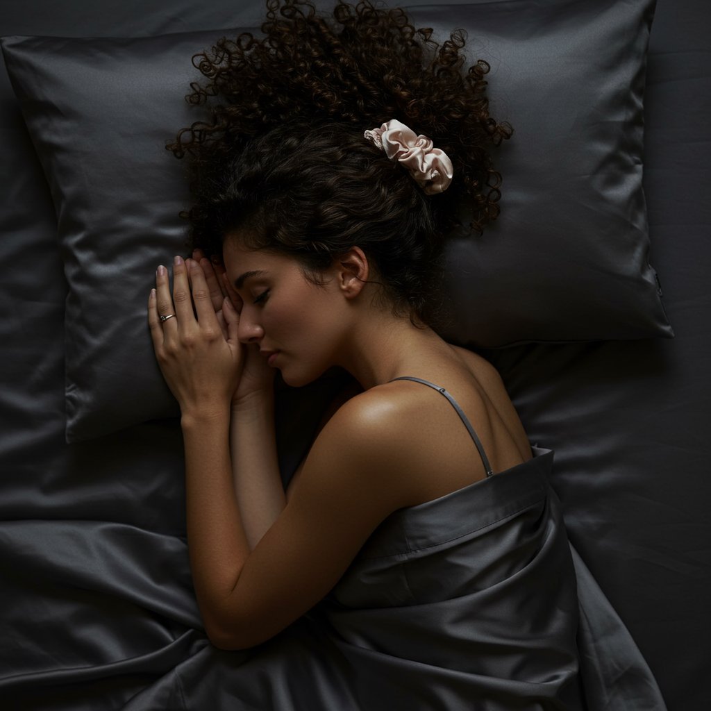 Woman-Sleeping-With-Hair-In-Pineapple-On-Silk-Pillowcase