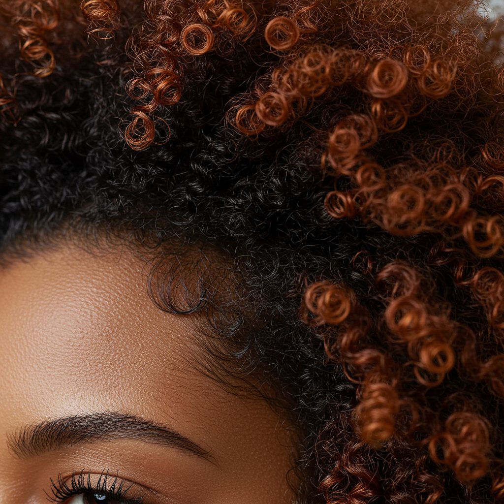 Curly Hair Defined Side Part Close Up