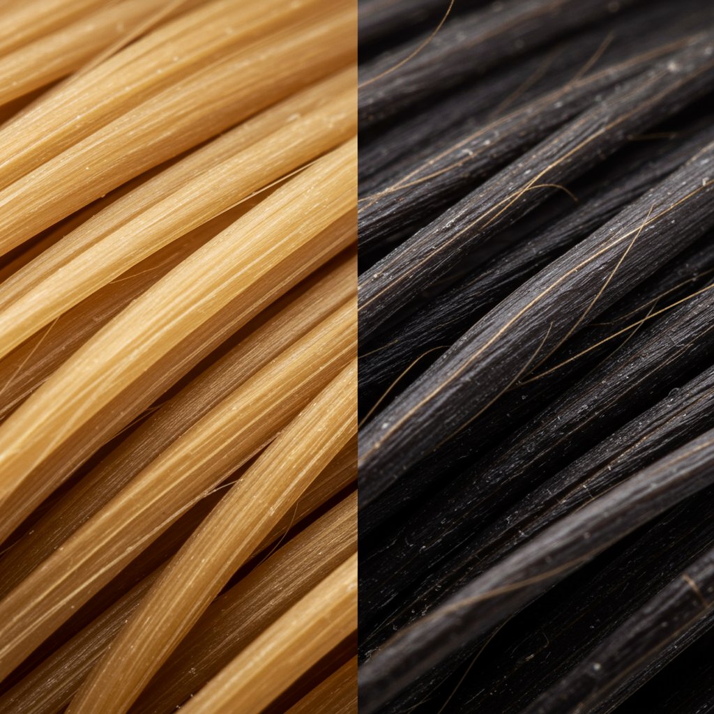 Macro Shot Of Fine Vs Coarse Hair