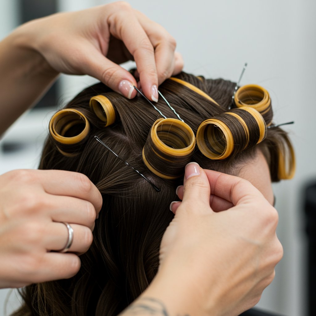 Stylist Pinning A Curl To Set