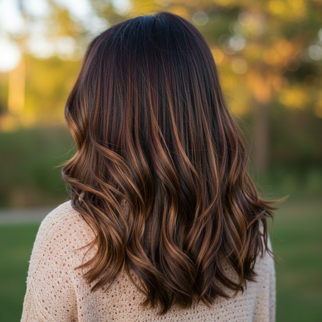 Woman-Showing-Off-Caramel-Reverse-Balayage