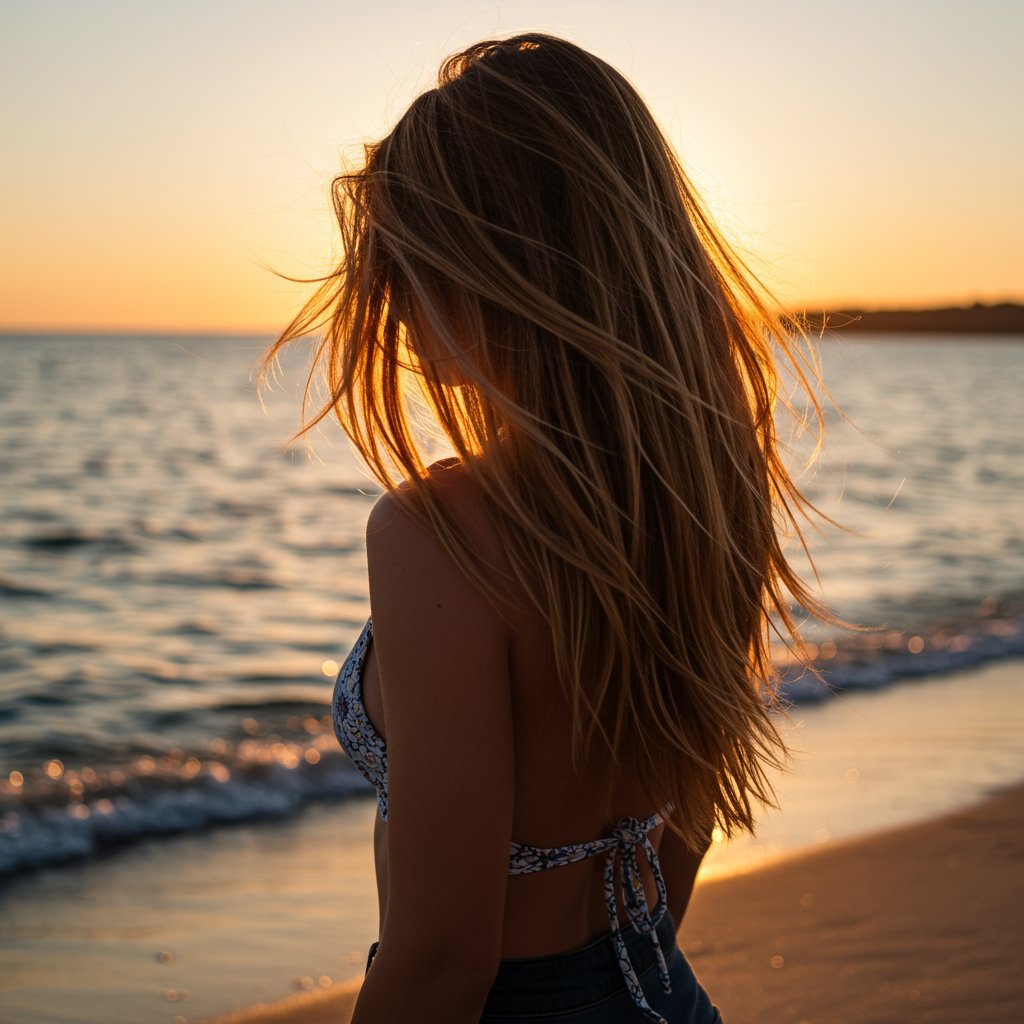 Woman-With-Natural-Bronde-Hair-On-Beach