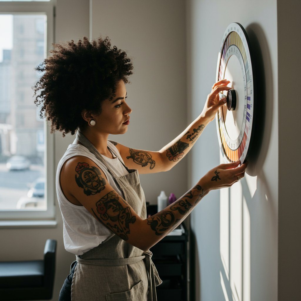 Stylist-Studying-Color-Wheel-In-Salon