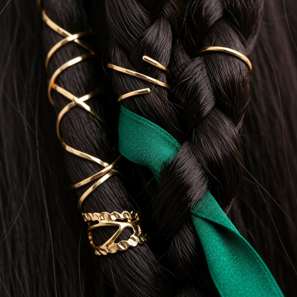 Macro Shot Of Braid With Gold Rings