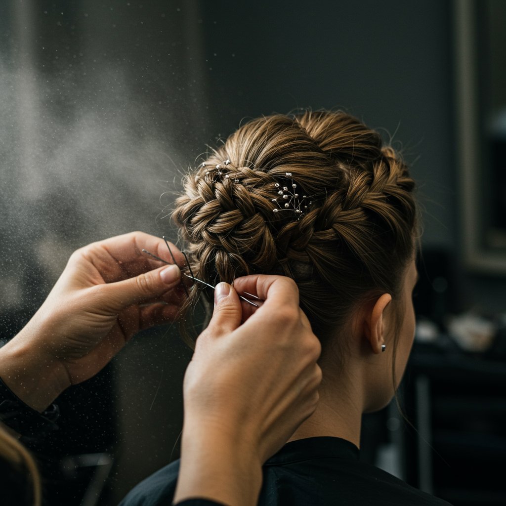 Stylist Hands Finishing Braided Updo