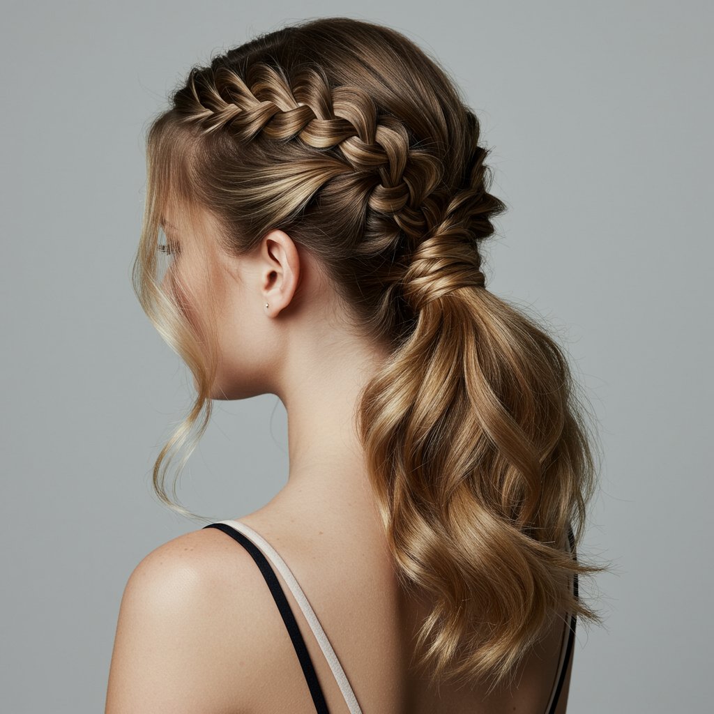 Woman With Hybrid Crown Braid Ponytail