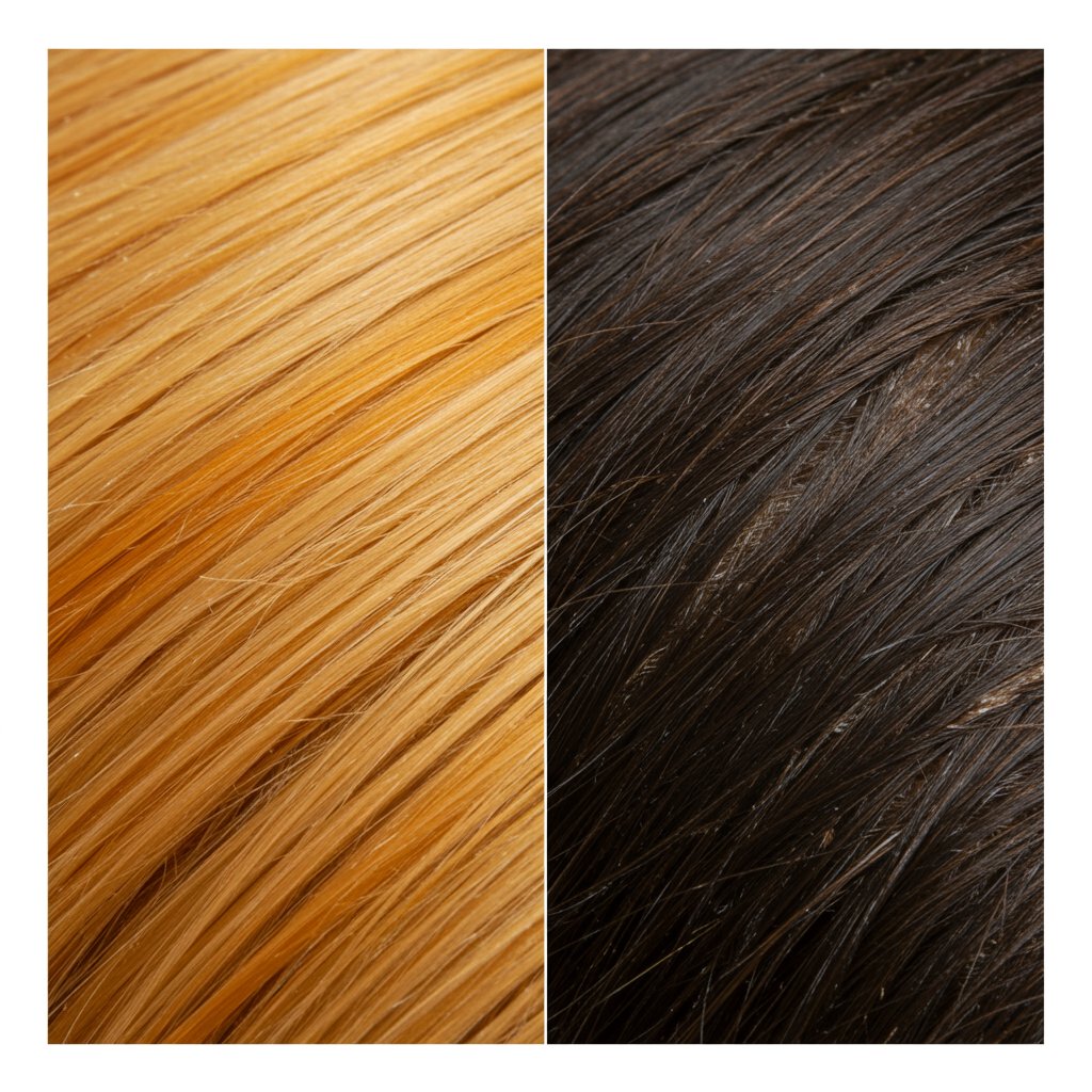 Split Image Of Brassy Hair And Patchy Color