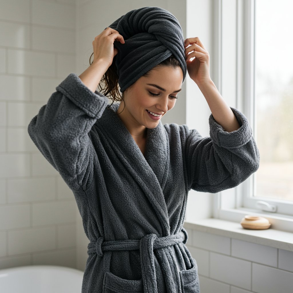 Woman Plopping Hair With Microfiber Towel