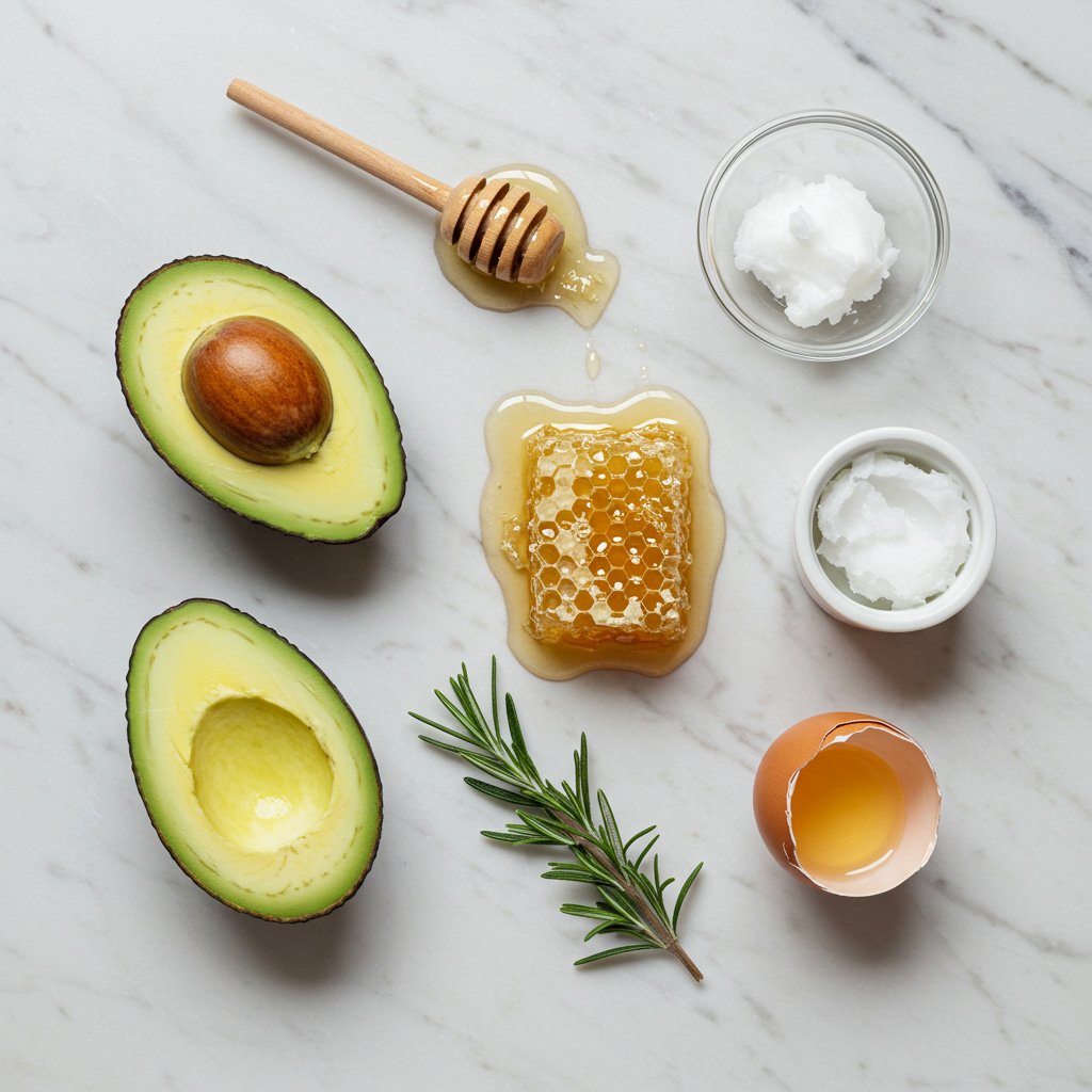 Flat Lay Of Natural Hair Care Ingredients