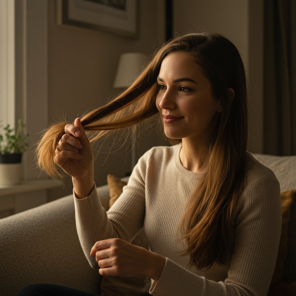 Woman Examining Healthy Hair Ends