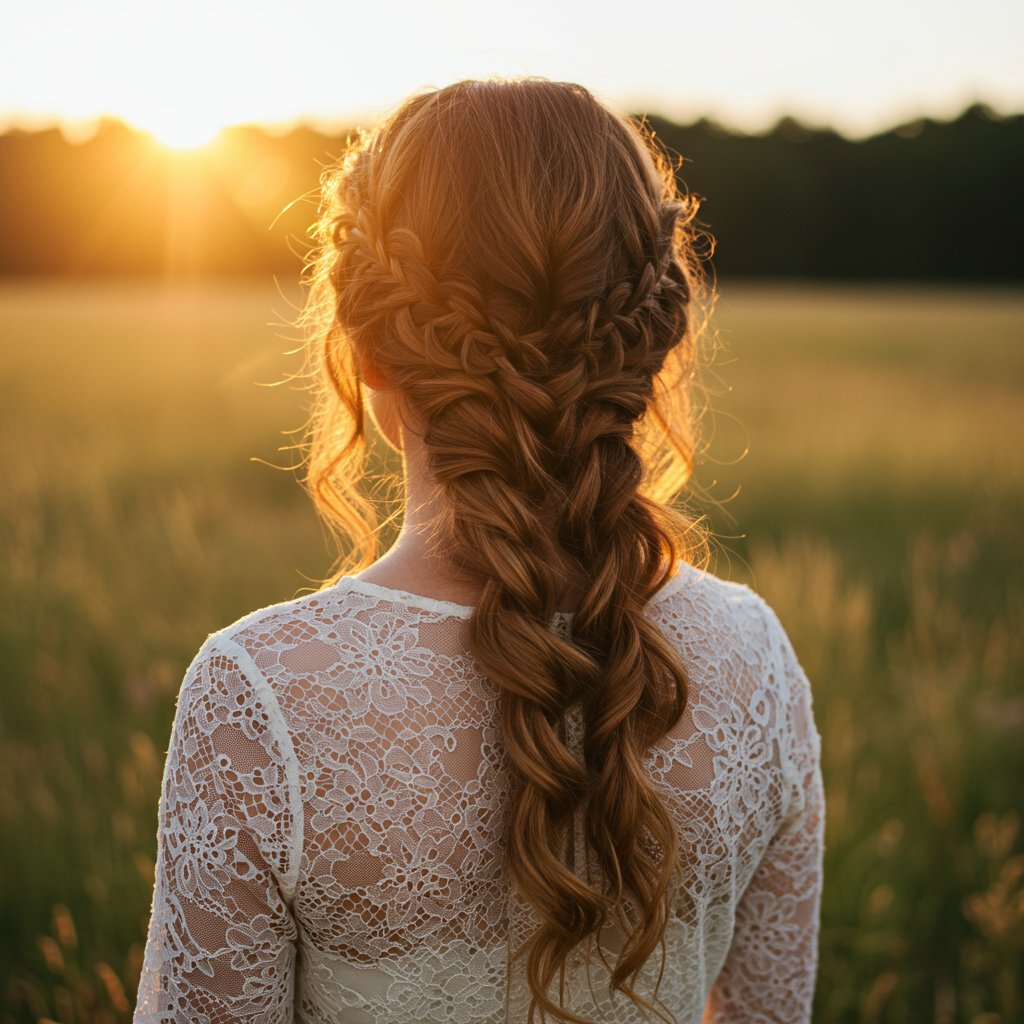 Bohemian Fishtail Braid Half Up Hairstyle