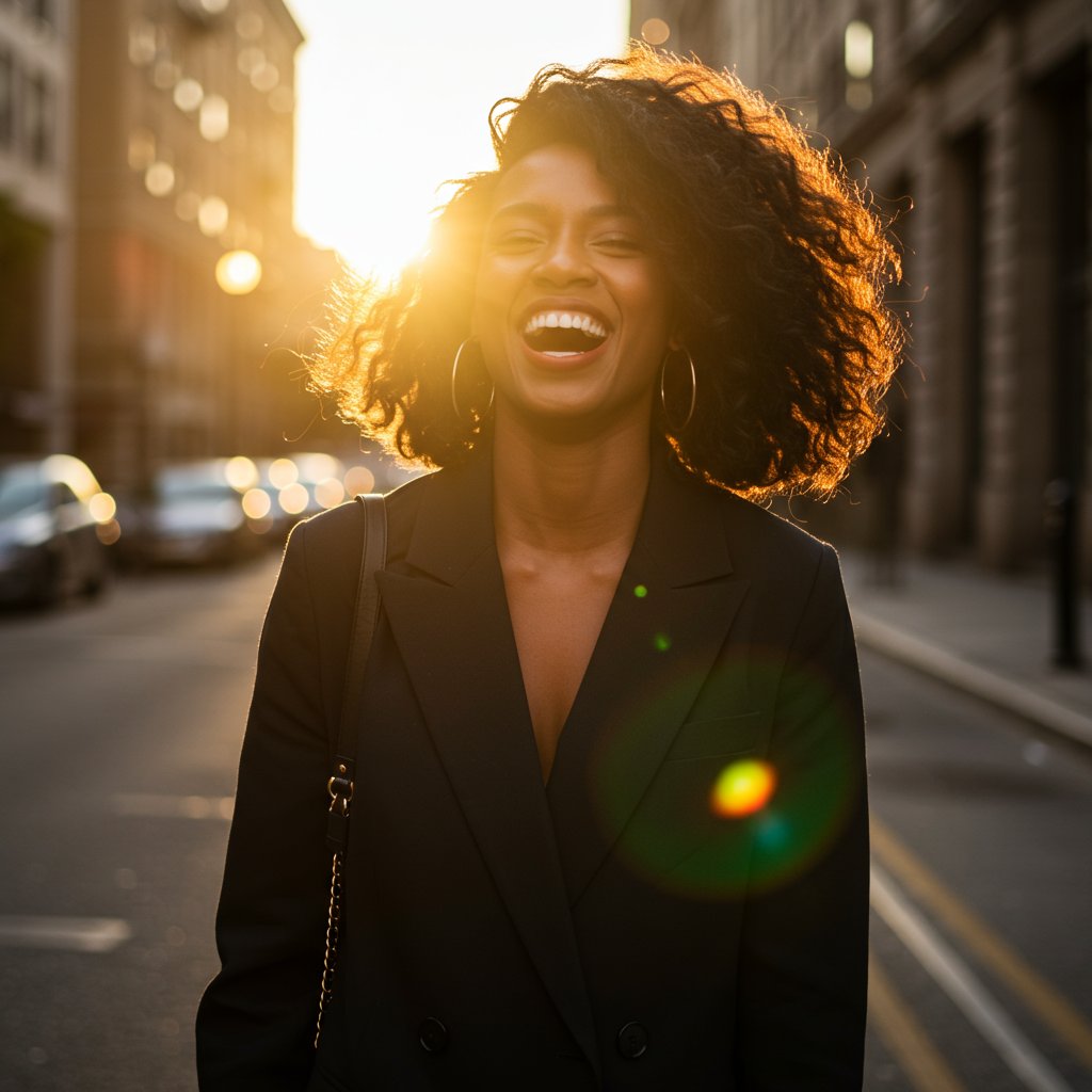 Confident Woman With Butterfly Cut Walking