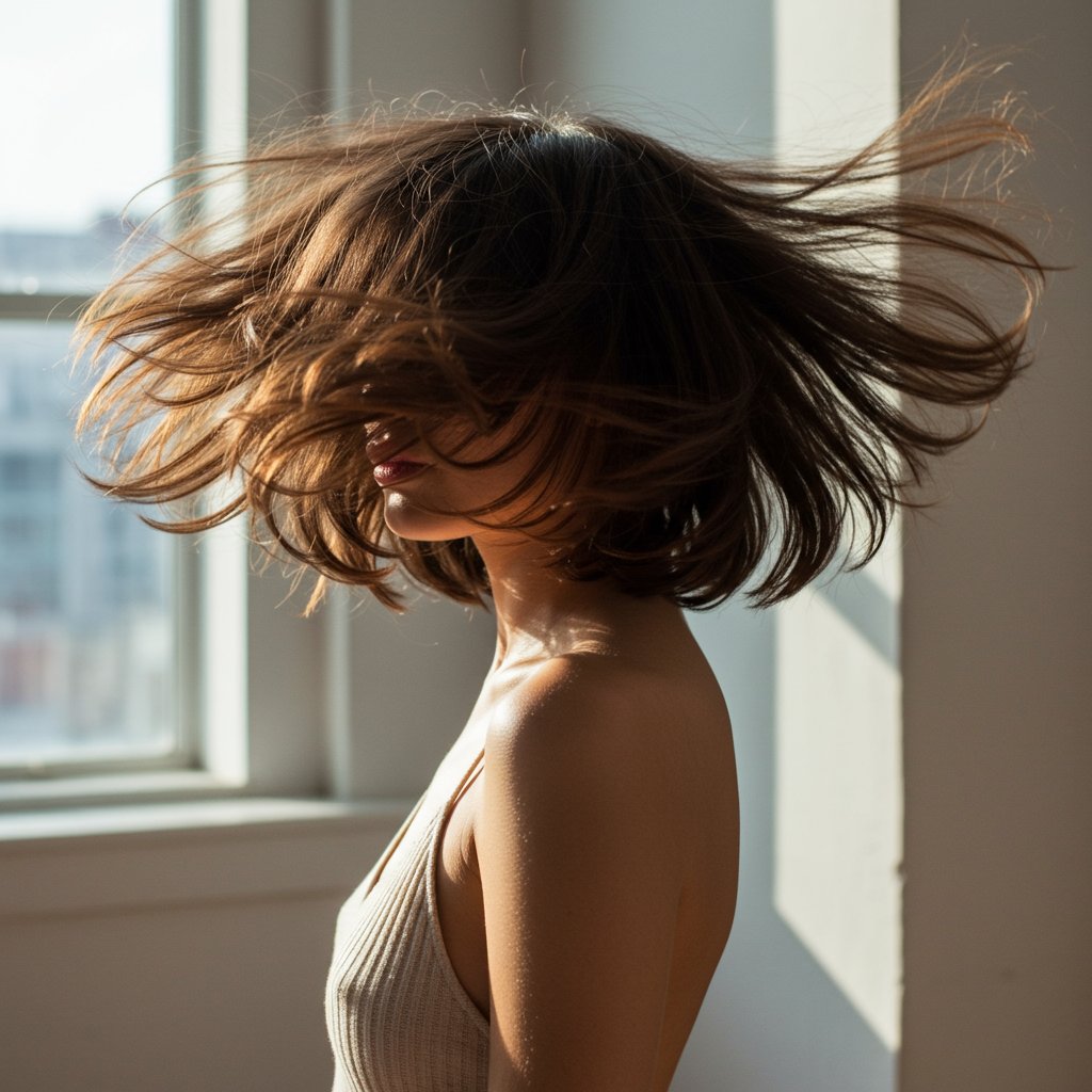 Stunning Woman With Butterfly Cut In Motion