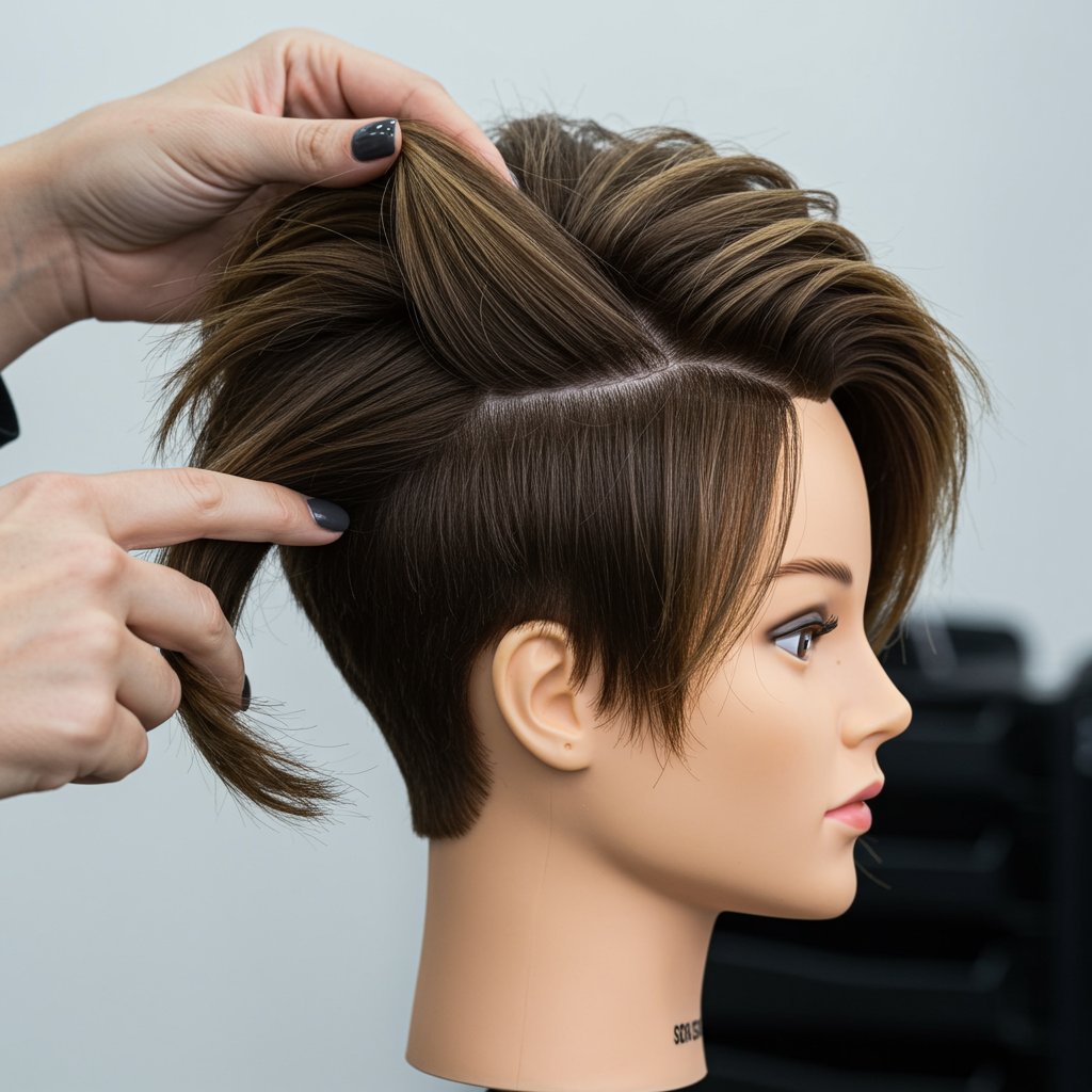 Stylist Demonstrating Butterfly Cut Layers