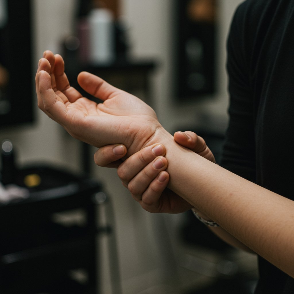 Stylist-Massaging-Sore-Wrist