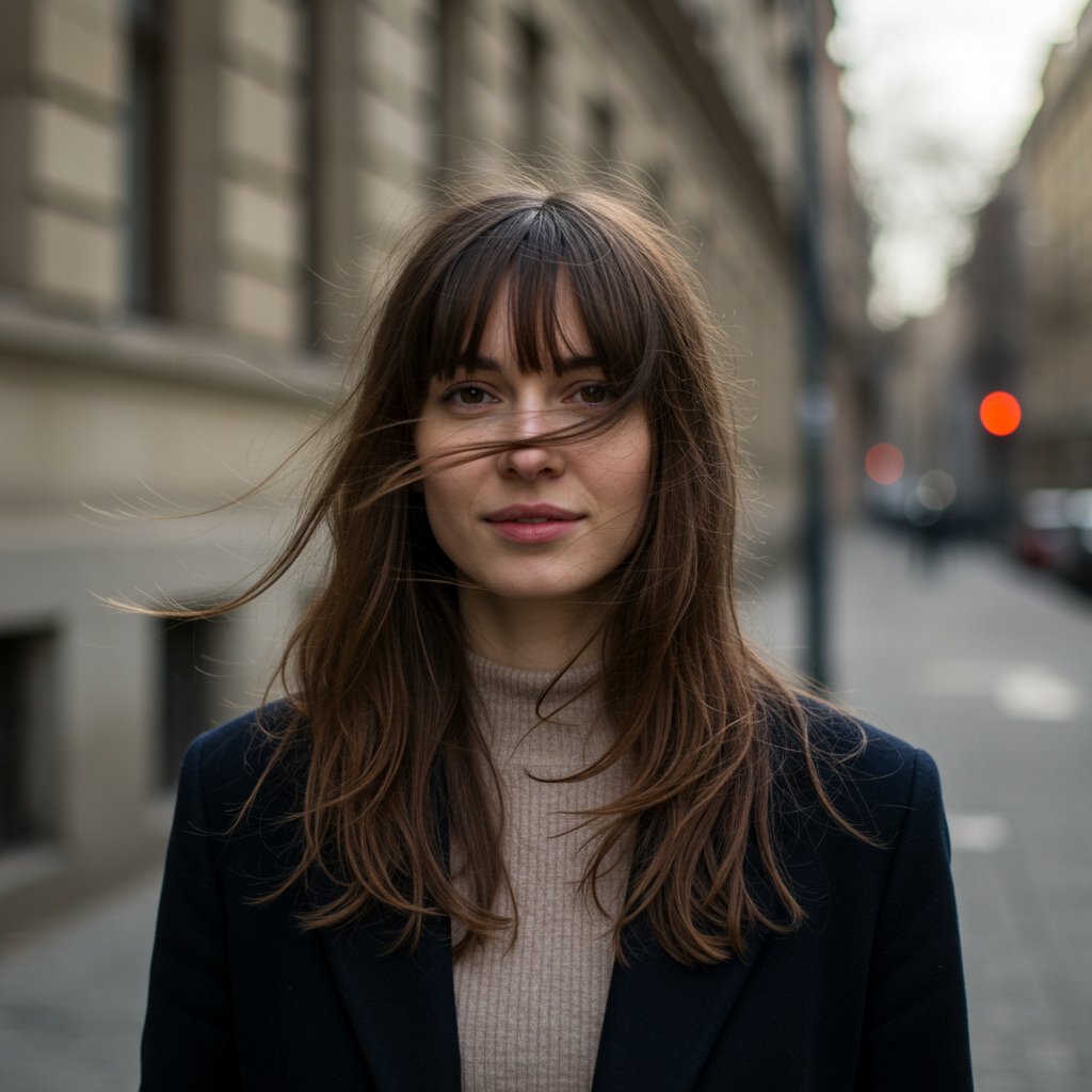 Woman With Chic Side Swept Bangs
