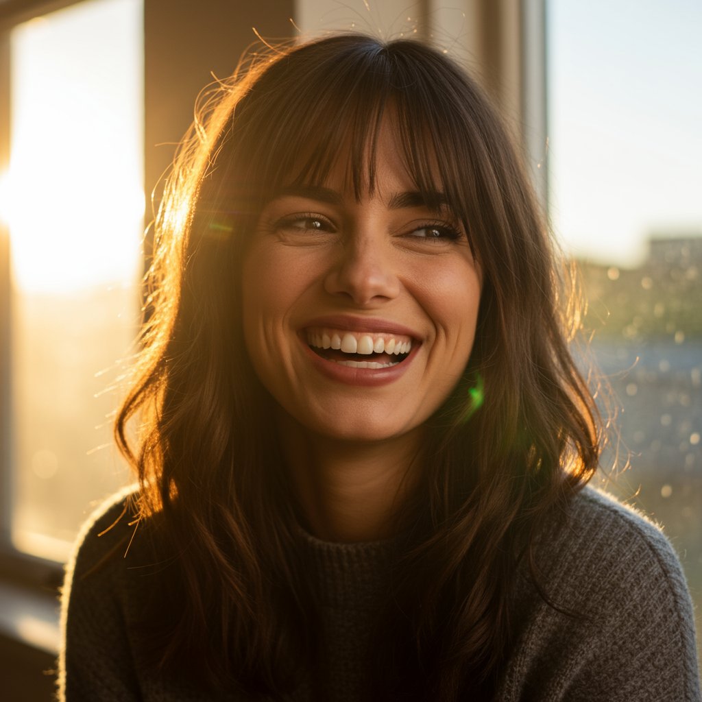Woman With Dreamy Curtain Bangs