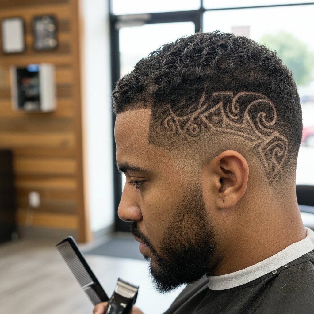 Bald Fade with Design Elements