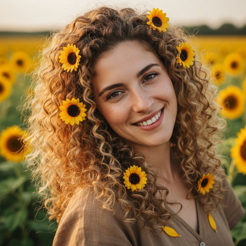 Natural Curls with Sunflower Clips