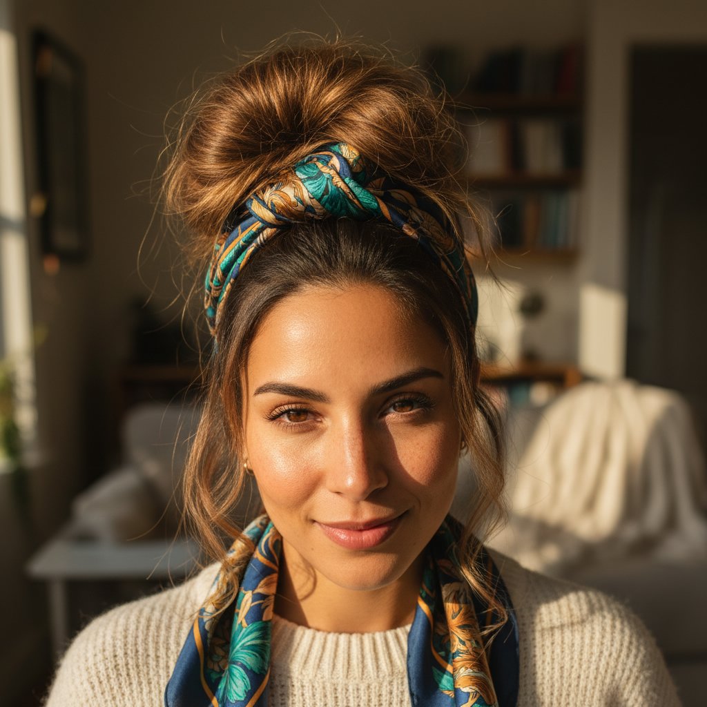 Messy Bun with Scarf