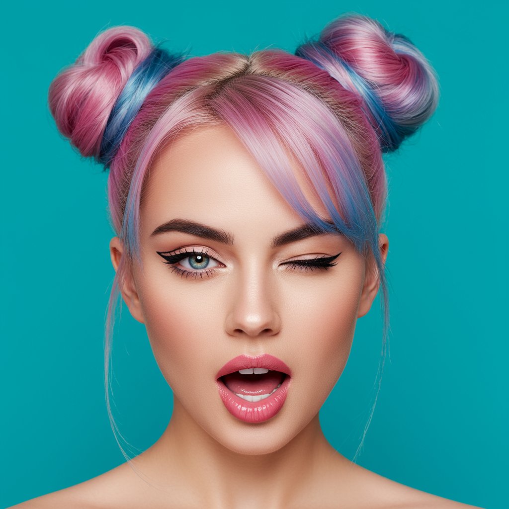 Woman With Colorful Space Buns