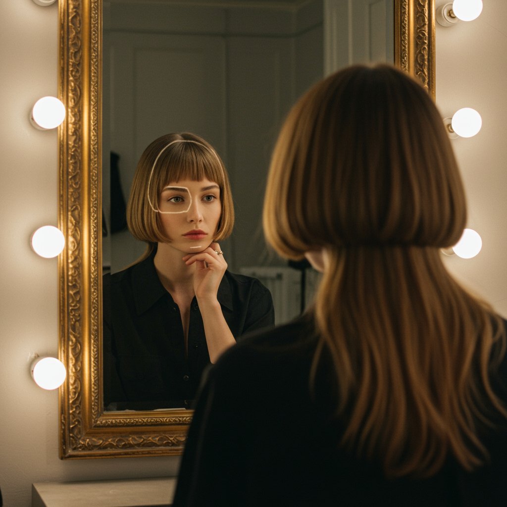 Woman-Contemplating-Bob-Haircut-In-Mirror