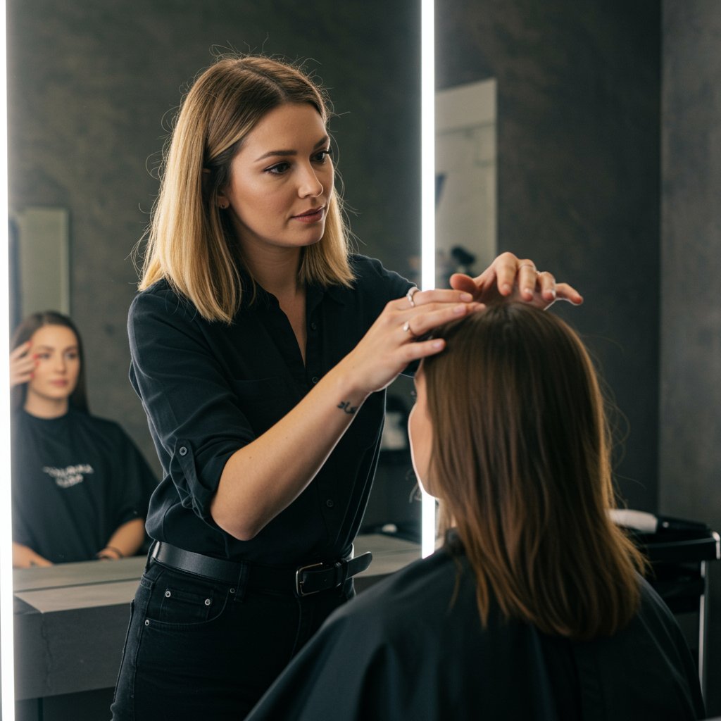 Stylist-Analyzing-Face-Shape-For-Bob