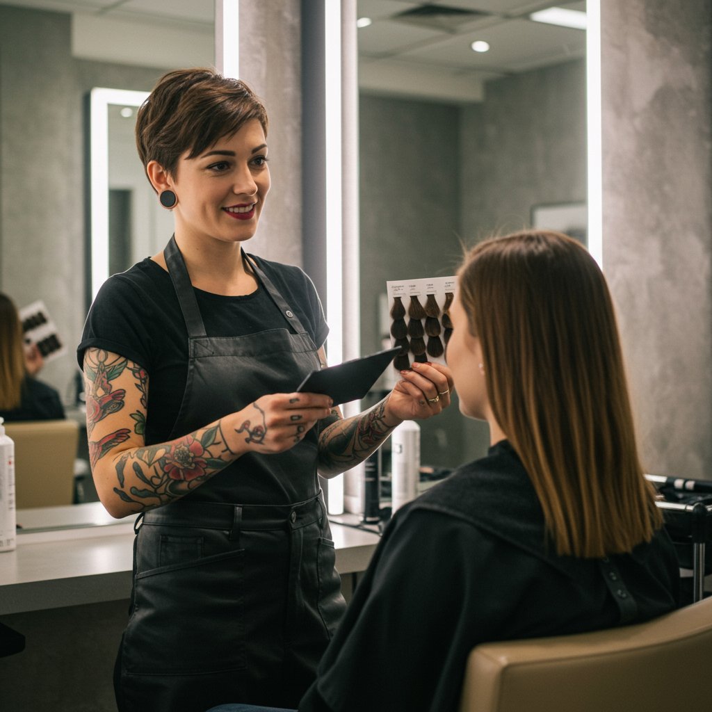 Stylist-Consulting-With-Client-In-Salon