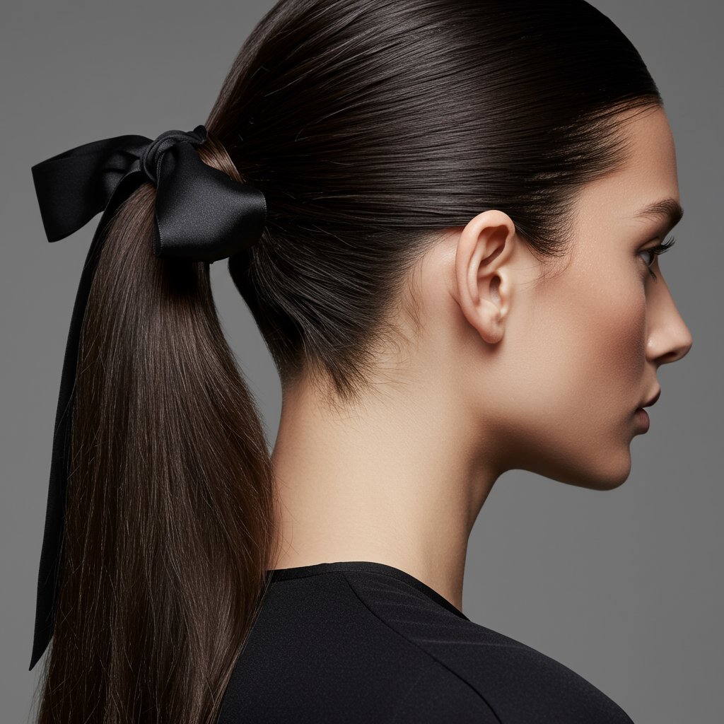 Close-Up-Of-Sleek-Low-Ponytail-With-Silk-Ribbon