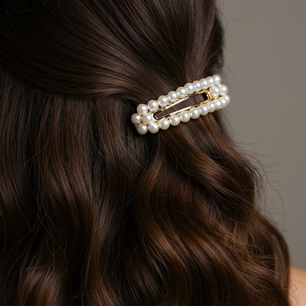 Macro-Shot-Of-Pearl-Barrette-In-Wavy-Hair