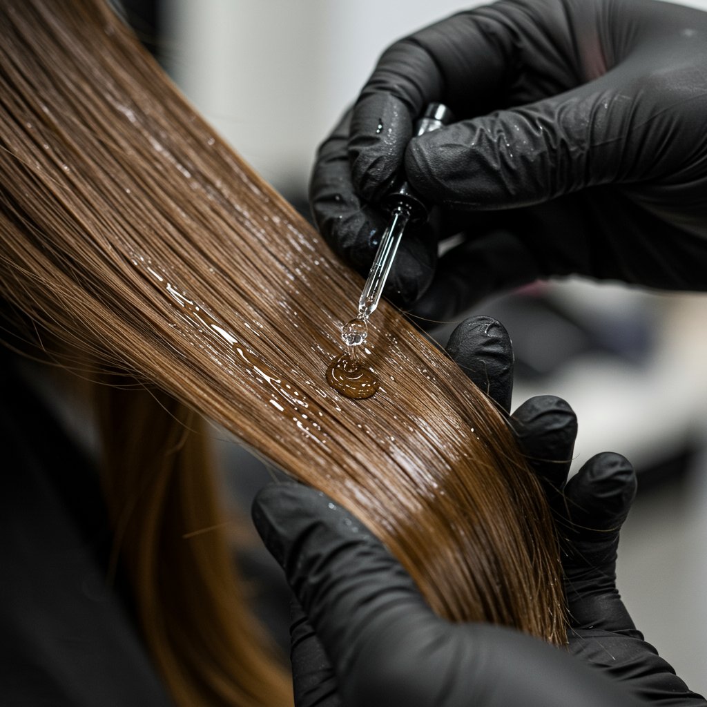 Stylist-Applying-Gloss-Treatment-To-Hair
