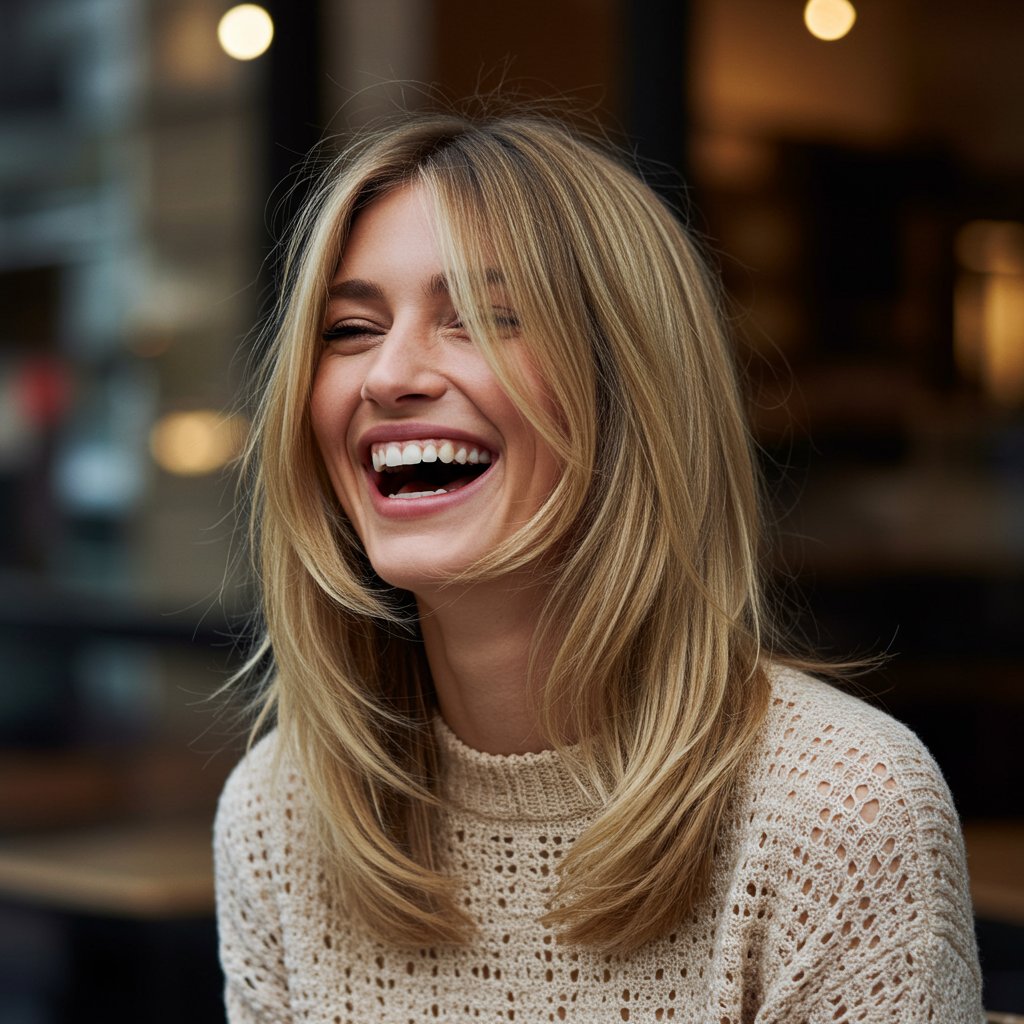 Woman With Oval Face And Butterfly Haircut
