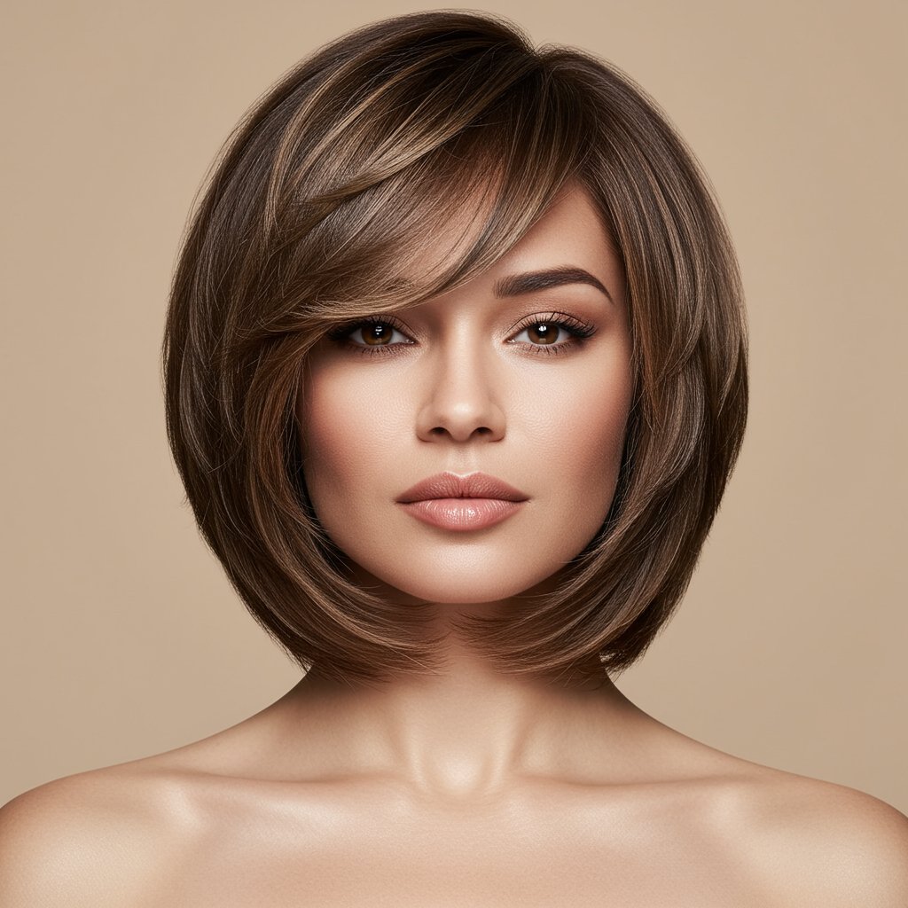 Woman With Round Face Elongated By Haircut