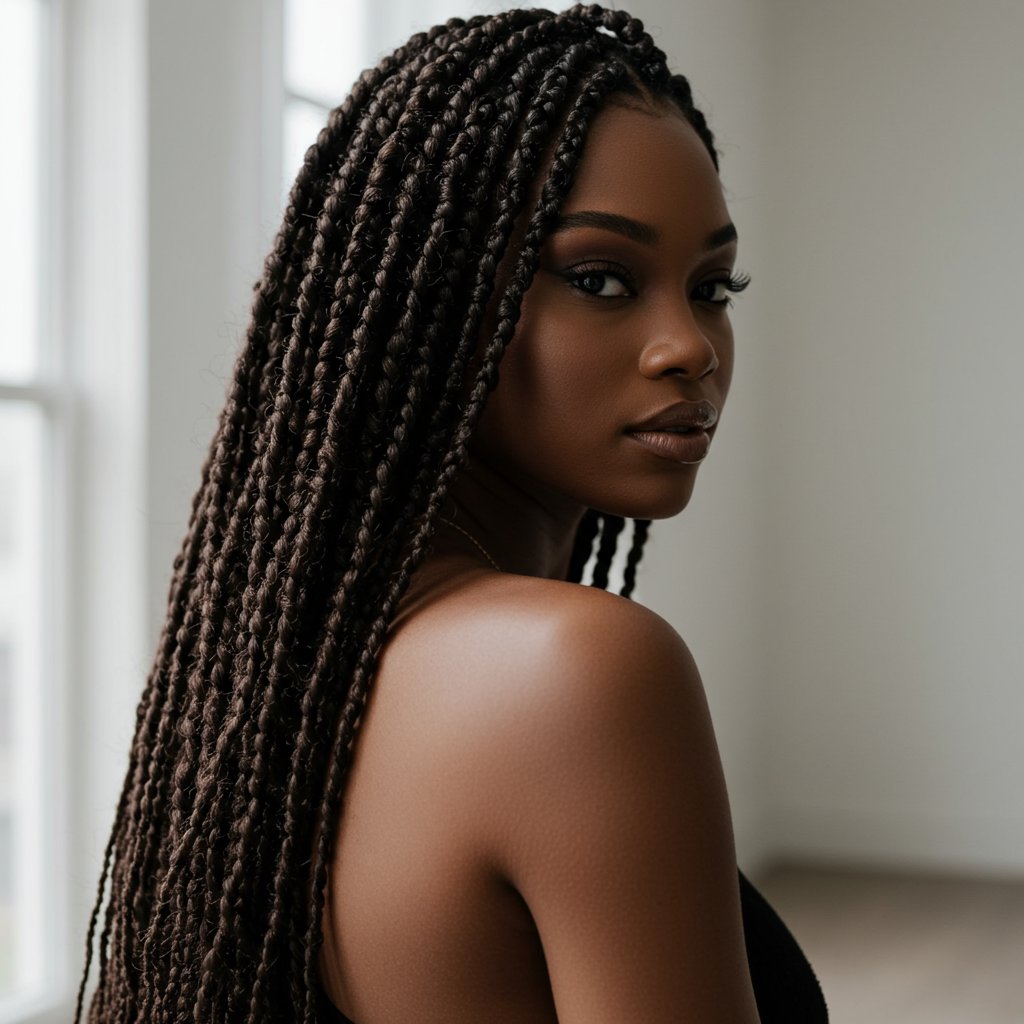 Woman-With-Flowing-Knotless-Braids