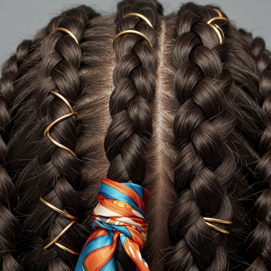 Close-Up-Of-Braids-With-Gold-Cuffs-And-Scarf