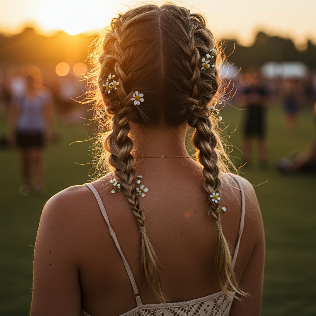 Boho Festival Braids With Flowers