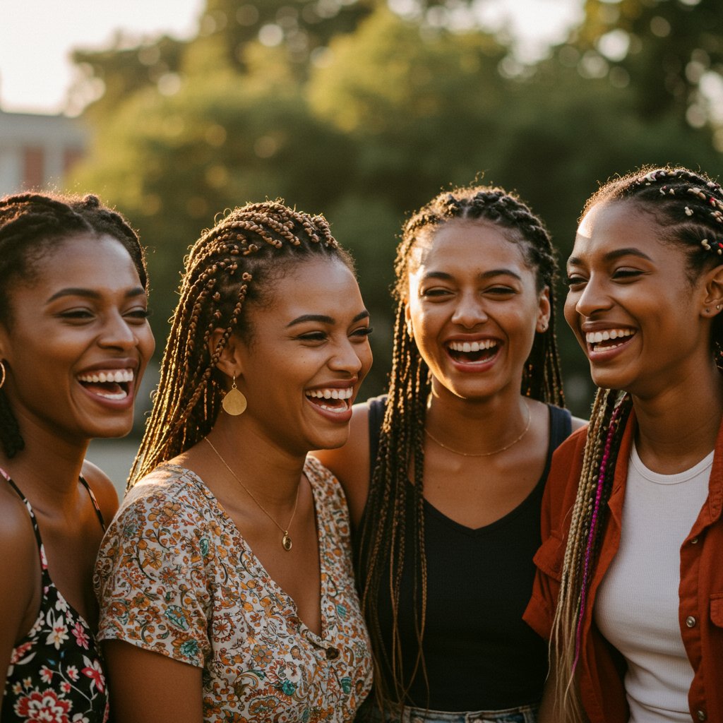 Diverse Group Of Women With Different Braids