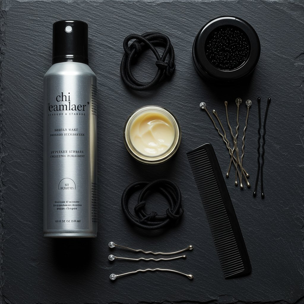 Flat Lay Of Braiding Tools And Products
