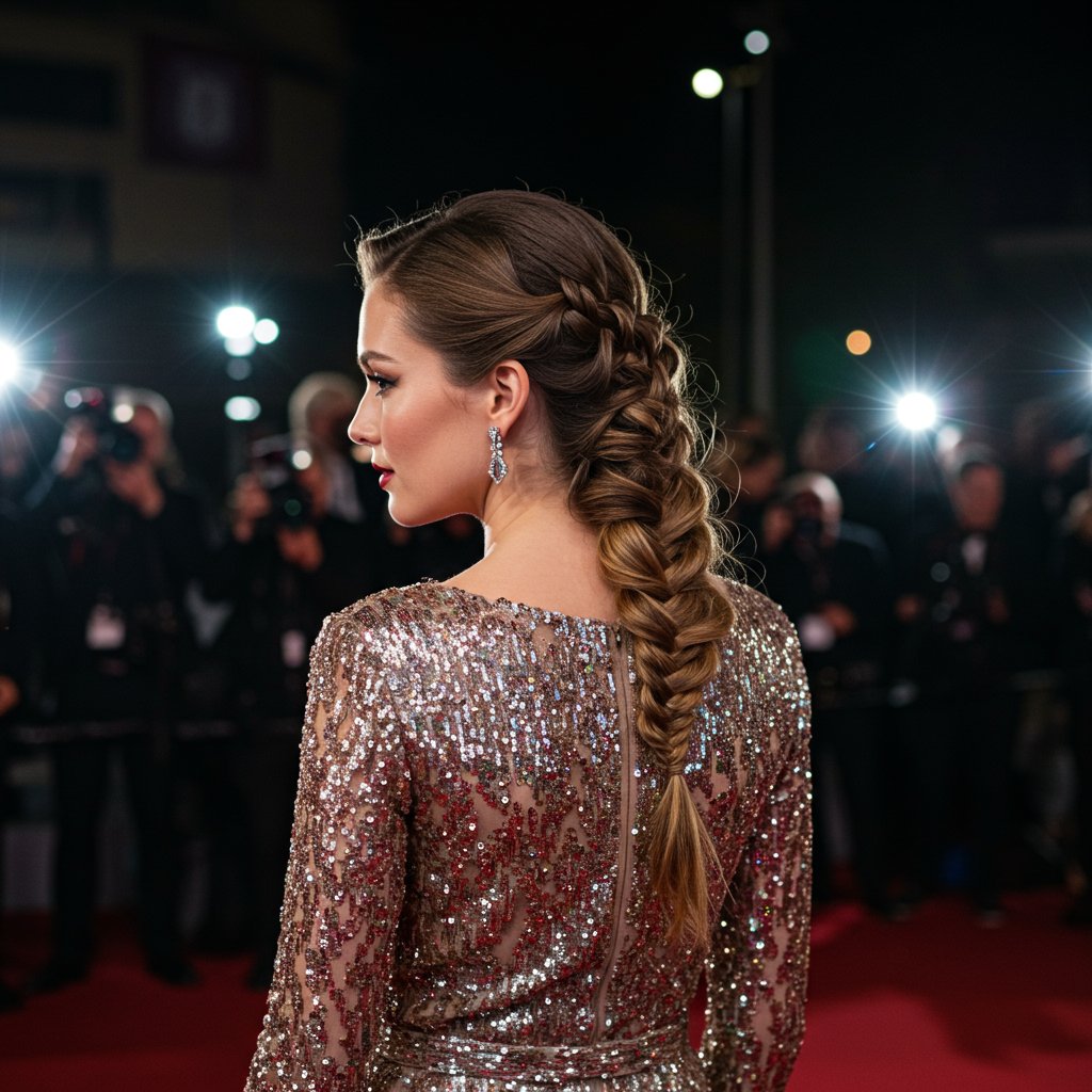 Glamorous Hollywood Side Braid On Red Carpet