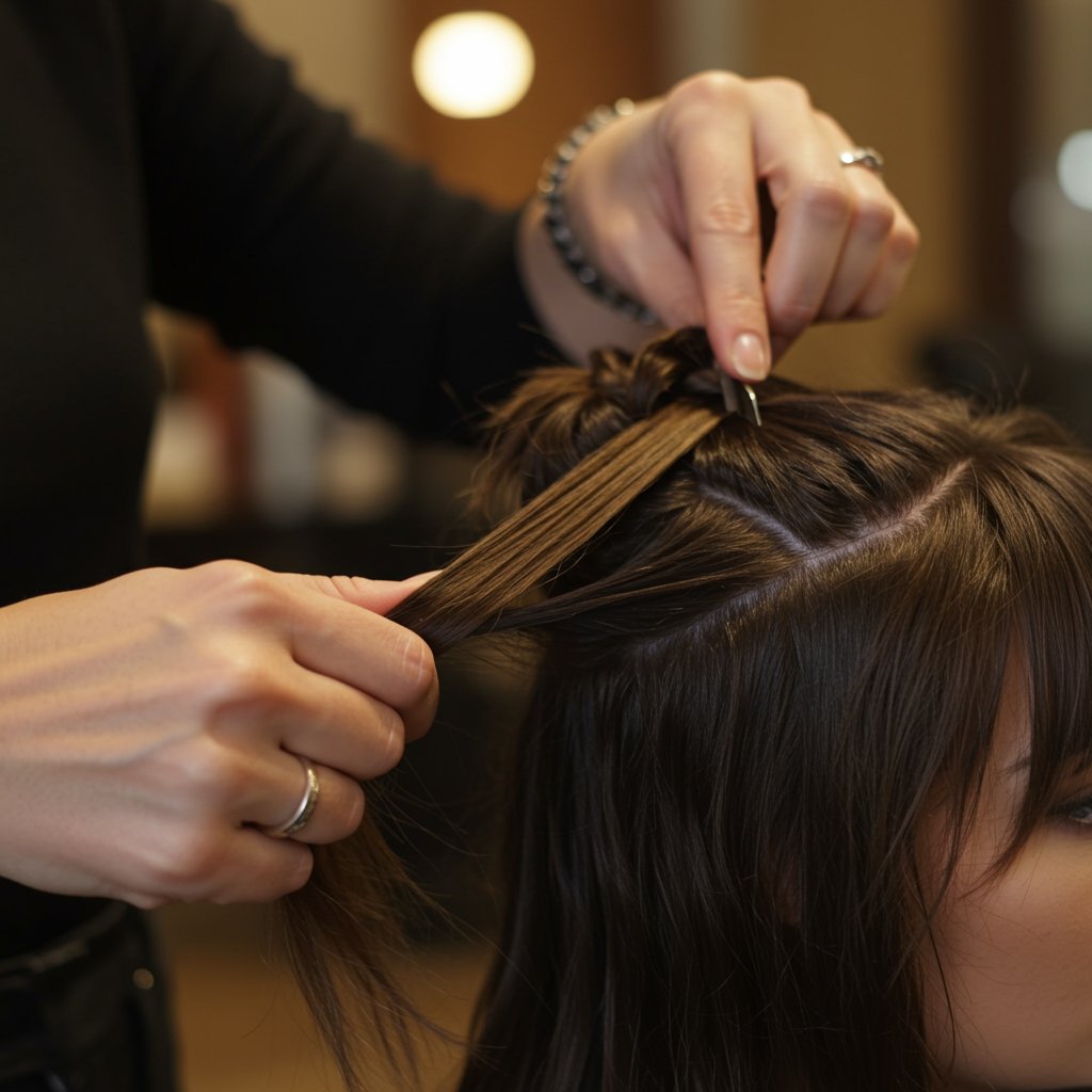 Stylist Installing Knotless Braid Closeup