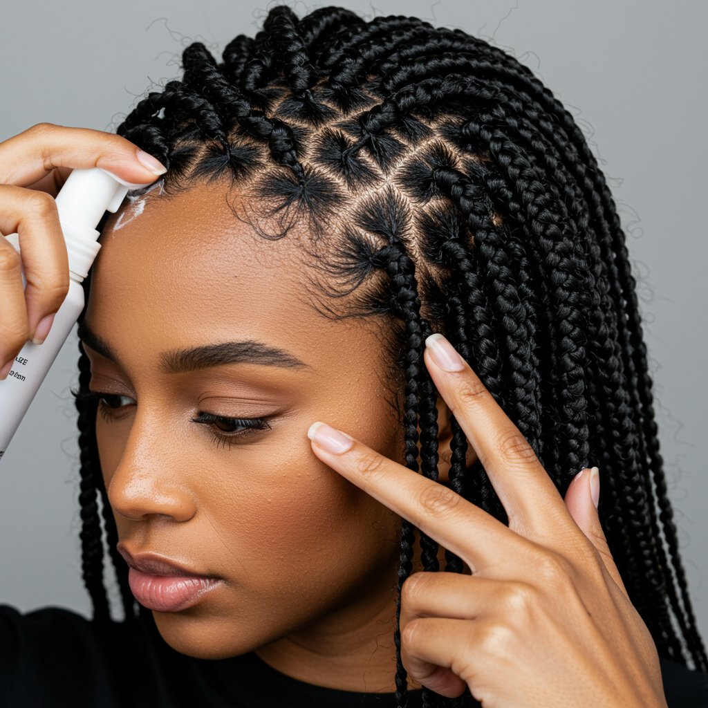 Woman Applying Mousse To Braid Edges