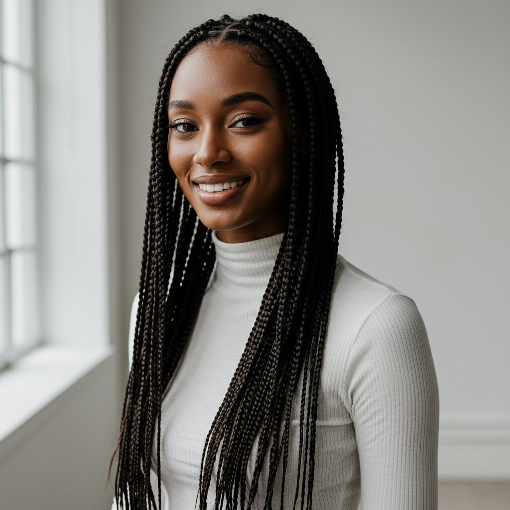 Woman With Perfect Knotless Braids Portrait
