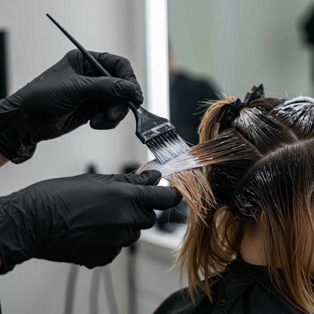 Stylist Carefully Applying Hair Color