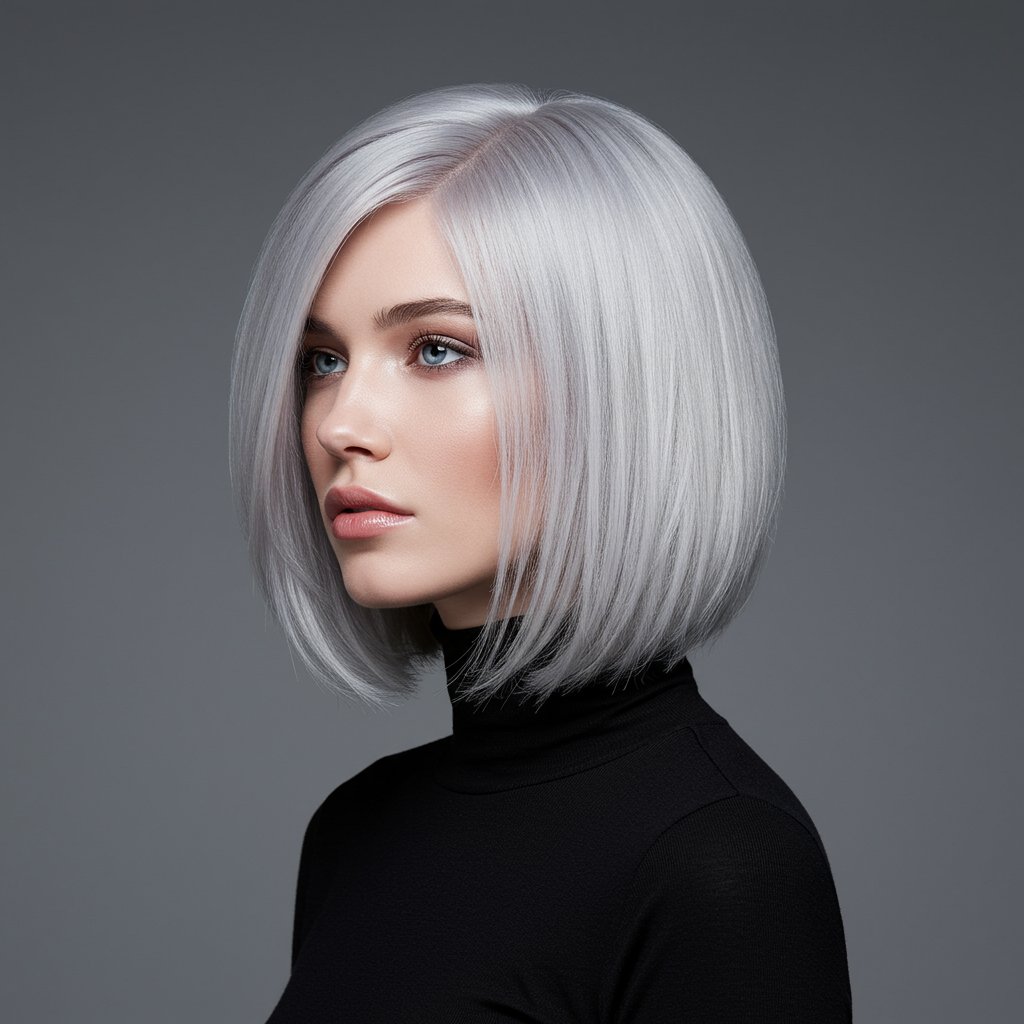 Woman With Striking Platinum Blonde Bob
