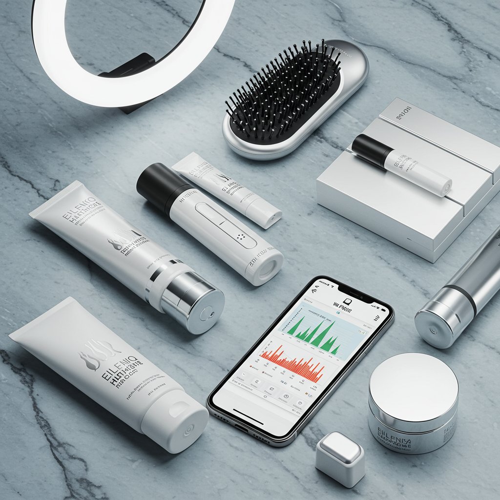 Flat Lay Of Futuristic Haircare Products