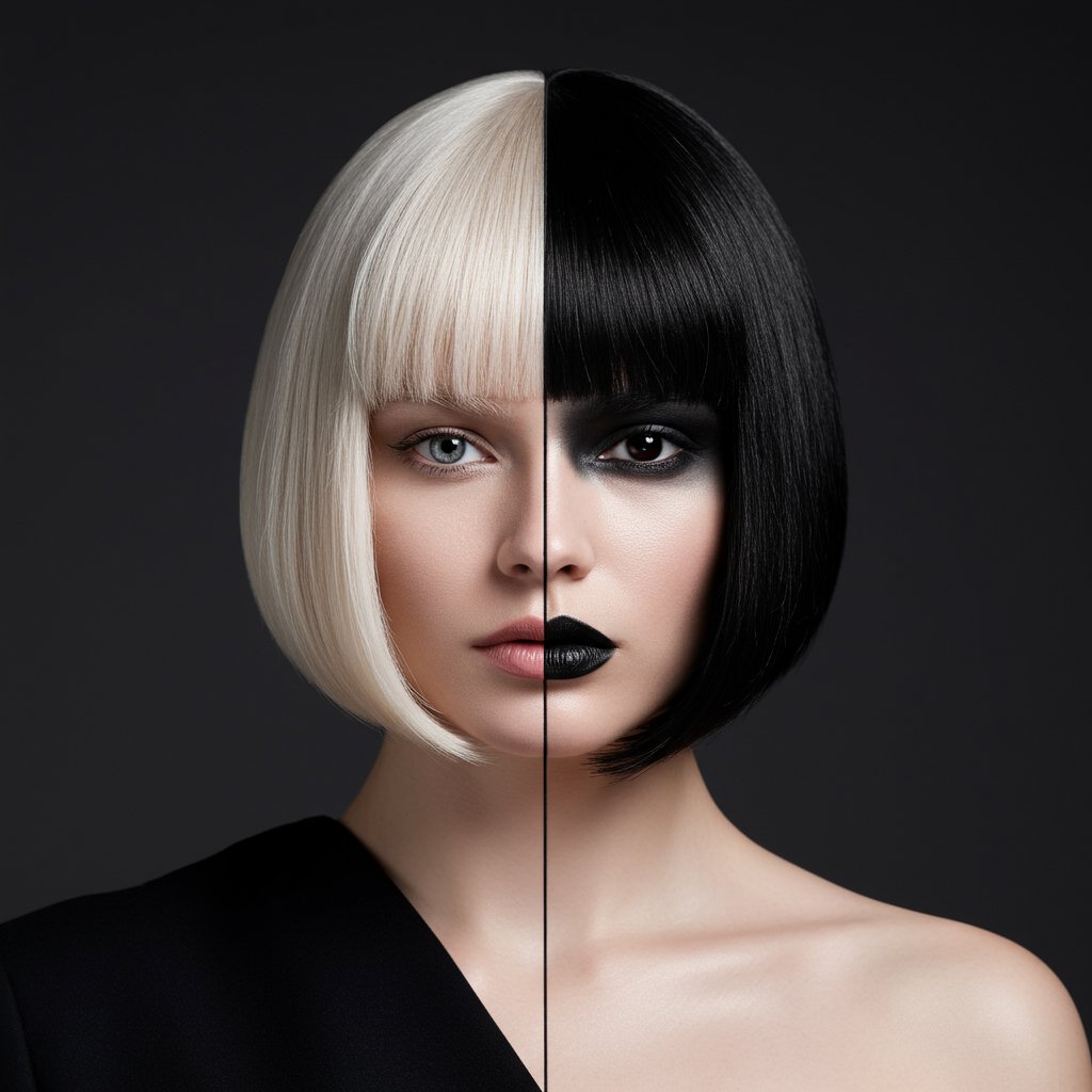 Model With Graphic Split Dye Hair
