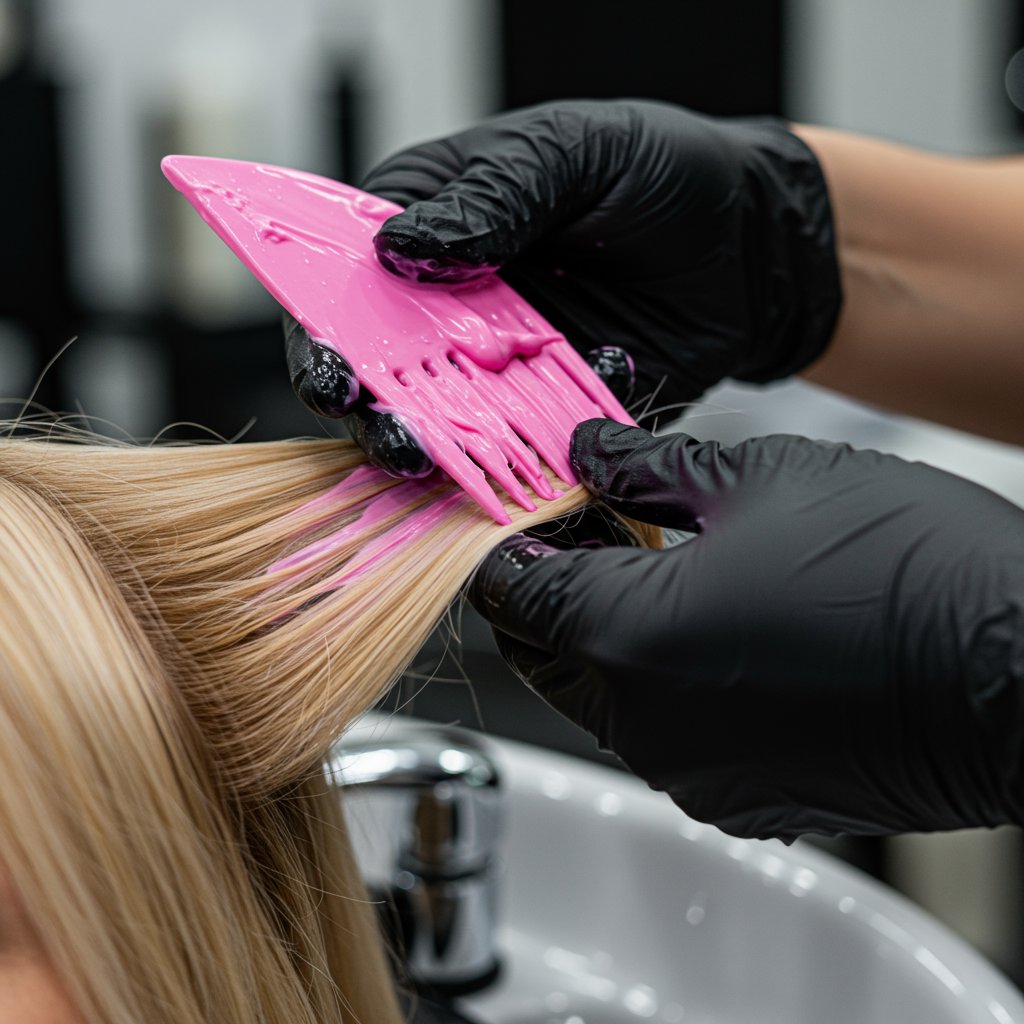 Stylist Applying Color Depositing Conditioner