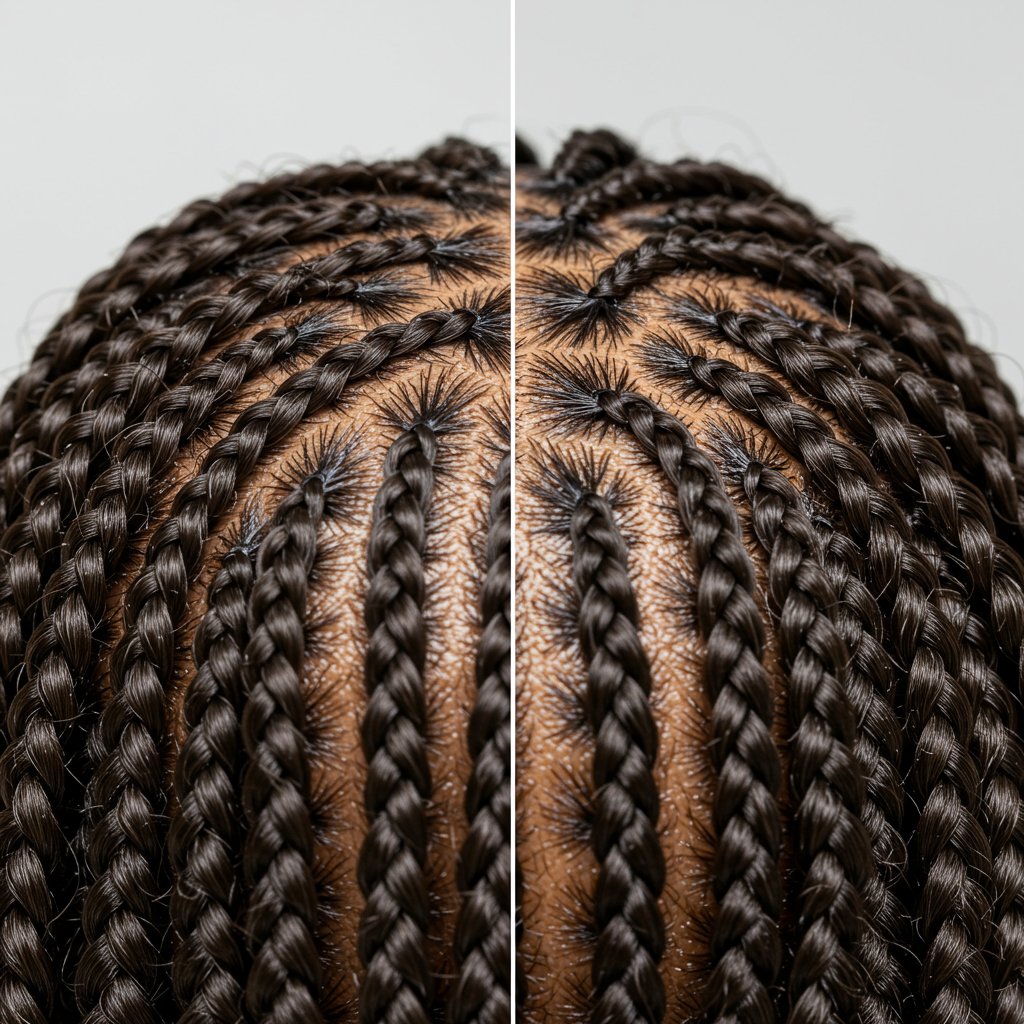 Close Up Comparison Knotless Vs Traditional Braids